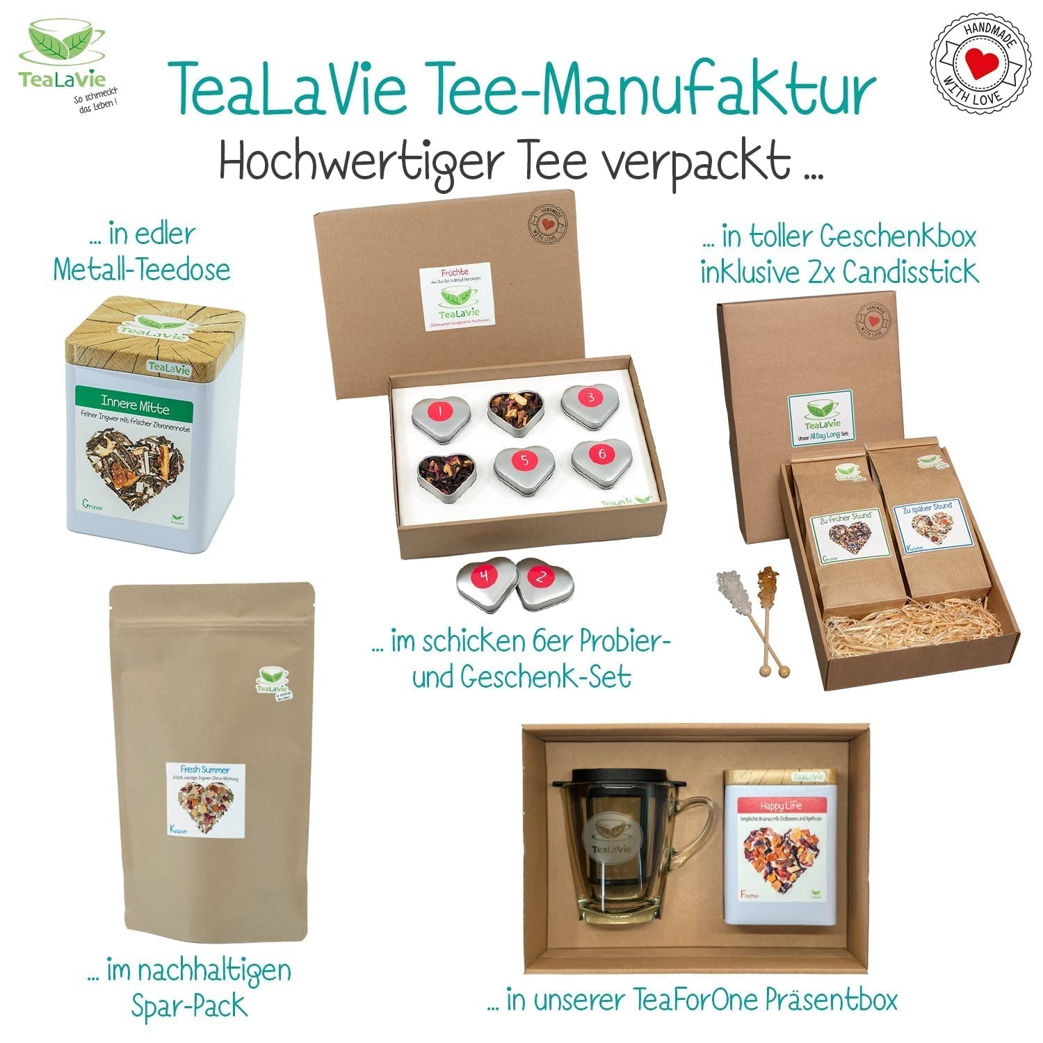 Tealavie Set regalo di 6 tè alla frutta (60 g) Set campione Confezione regalo Grazie Idee regalo per le colleghe Festa della mamma 2024
