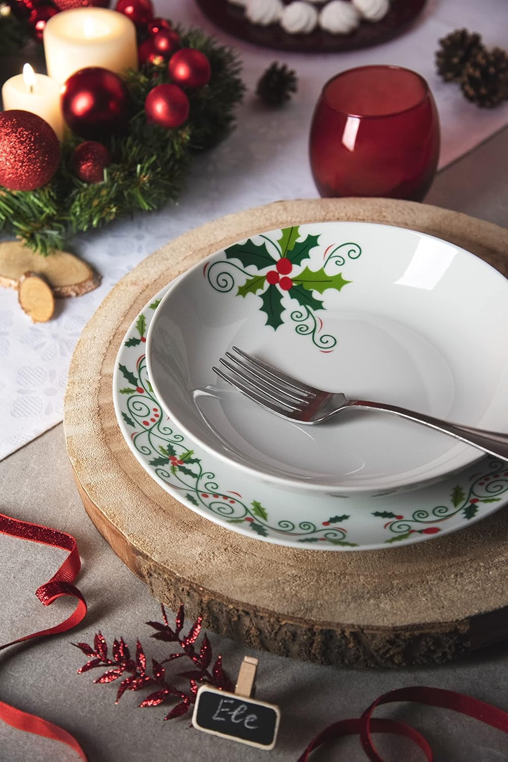 Excelsa SERV.TAV.18 PZ NATALE HOLLY Bianco