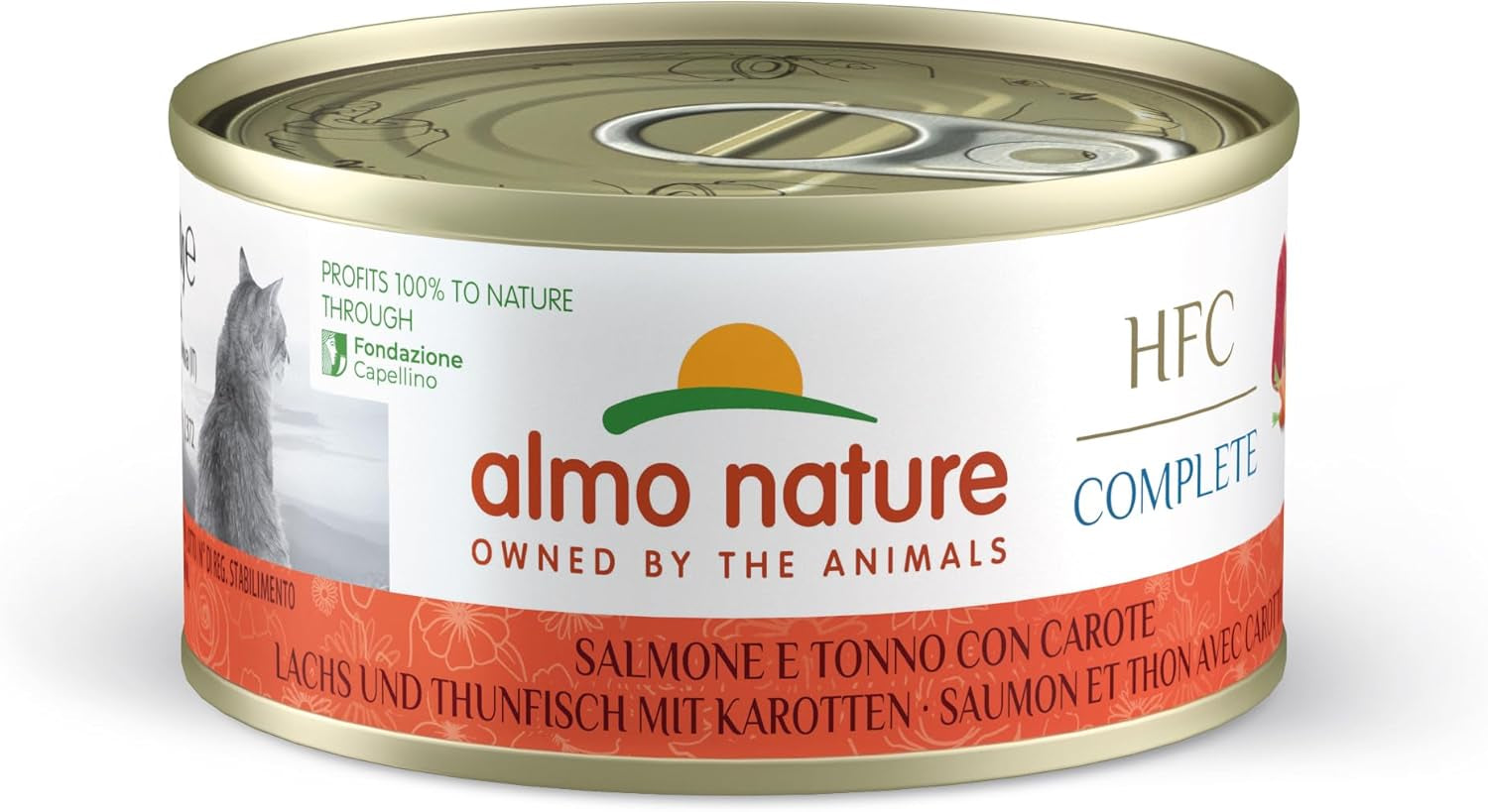 Almo Nature HFC Complete, Nassfutter für Erwachsene Katzen - Salmone e Tonno con Carote - Confezione da 1,68 kg (24 x 70 g)
