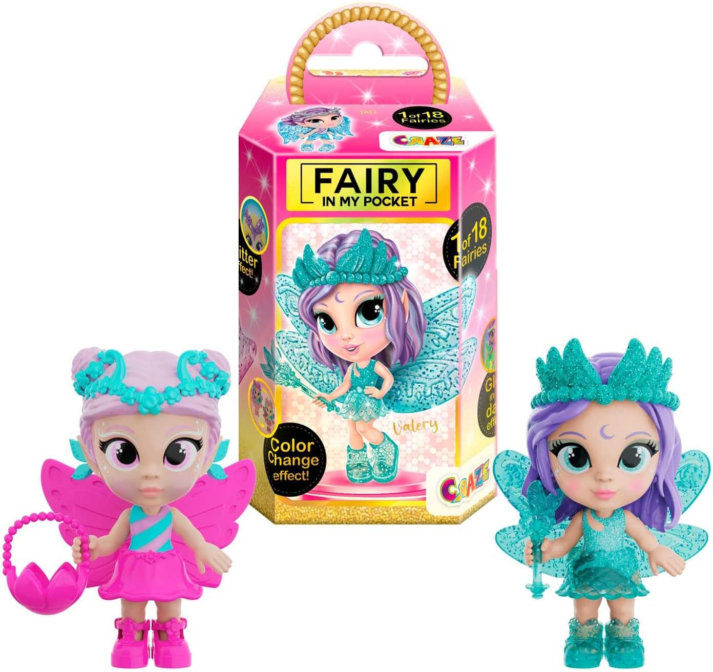 CRAZE Fata in tasca | Fata bambola con ali, fatina giocattolo da collezione con effetti speciali come glitter, bagliore al buio e cambio colore Naty Shop Dolls Fata in tasca Pacchetto da 2