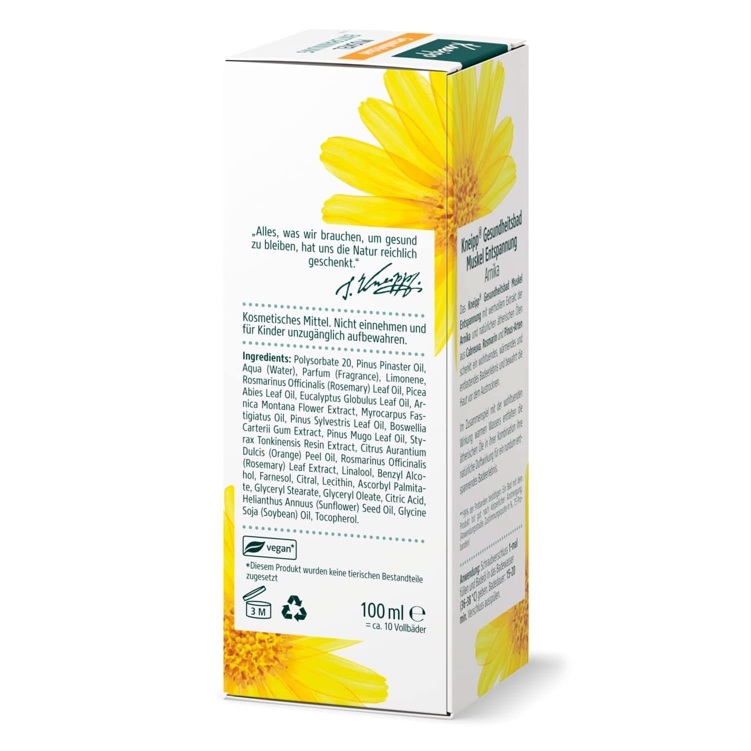 Bagno Kneipp, Rilassamento muscolare, Olio da bagno con estratto di arnica e oli essenziali delle specie Cabreuva, Rosmarino e Pinus, rivitalizza e cura dopo lo sforzo fisico, 100 ml Naty Shop