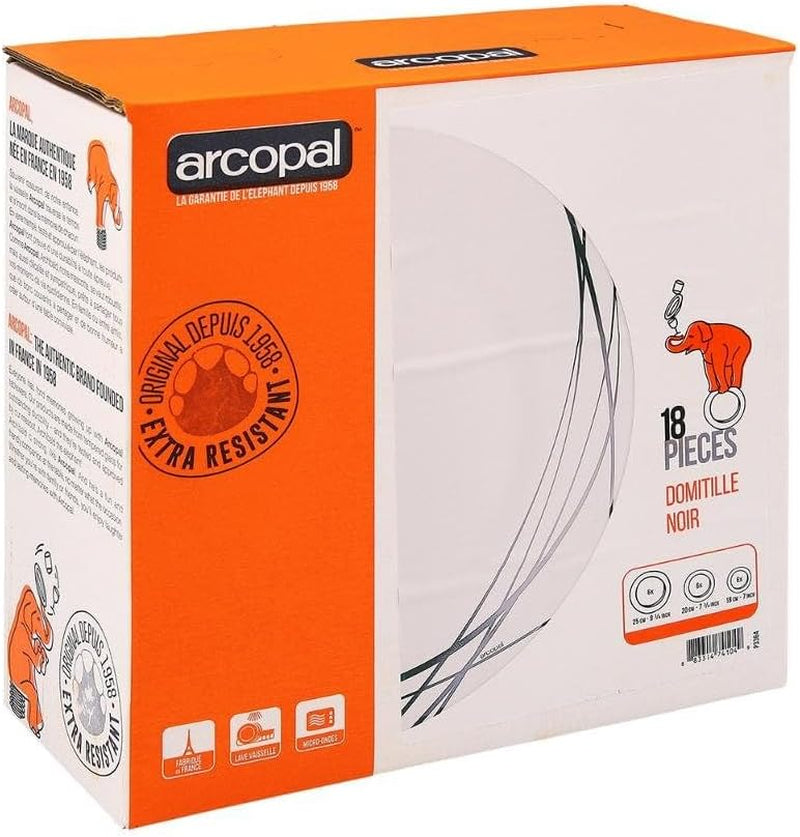 Set di stoviglie in vetro opale extra resistente per 6 persone, senza BPA, 18 pezzi