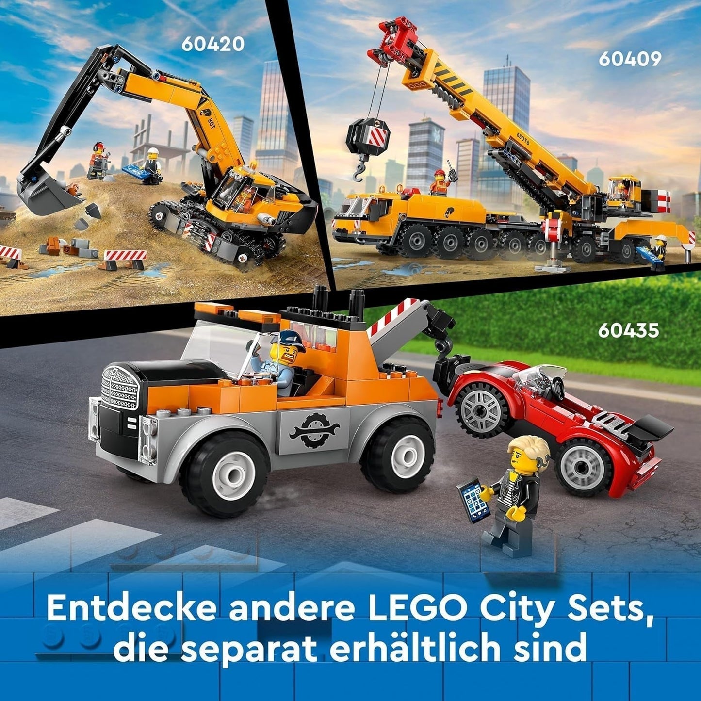 LEGO City Gru mobile da costruzione Giocattolo da costruzione per ragazzi e ragazze Regalo creativo per bambini Braccio lungo estensibile 4 Minifigure di operaio edile per giochi di ruolo 60409 Set da costruzione Besuche den LEGO-Store