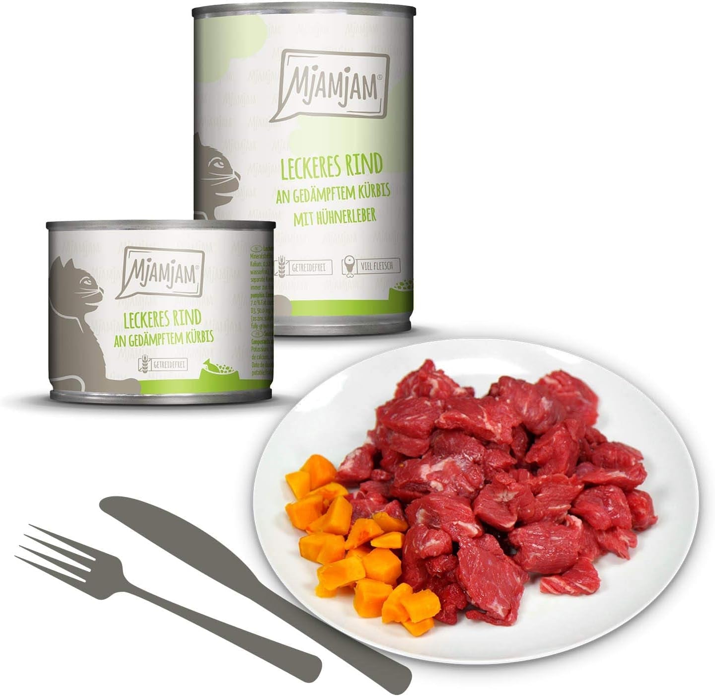 MjAMjAM - Cibo umido premium per gatti - Confezione mista I - Confezione da 6 pollo, manzo, cuori (6 x 200 g), senza cereali con carne extra