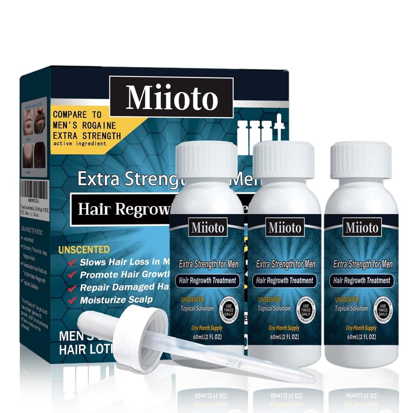 Miioto Siero per la crescita dei capelli, Prodotto per la crescita dei capelli da uomo, Siero per la crescita dei capelli, Cura del cuoio capelluto Promuove capelli più spessi Nutre il cuoio capelluto e previene la perdita dei capelli, 3*60ML Cura dei capelli Naty Shop Titolo predefinito