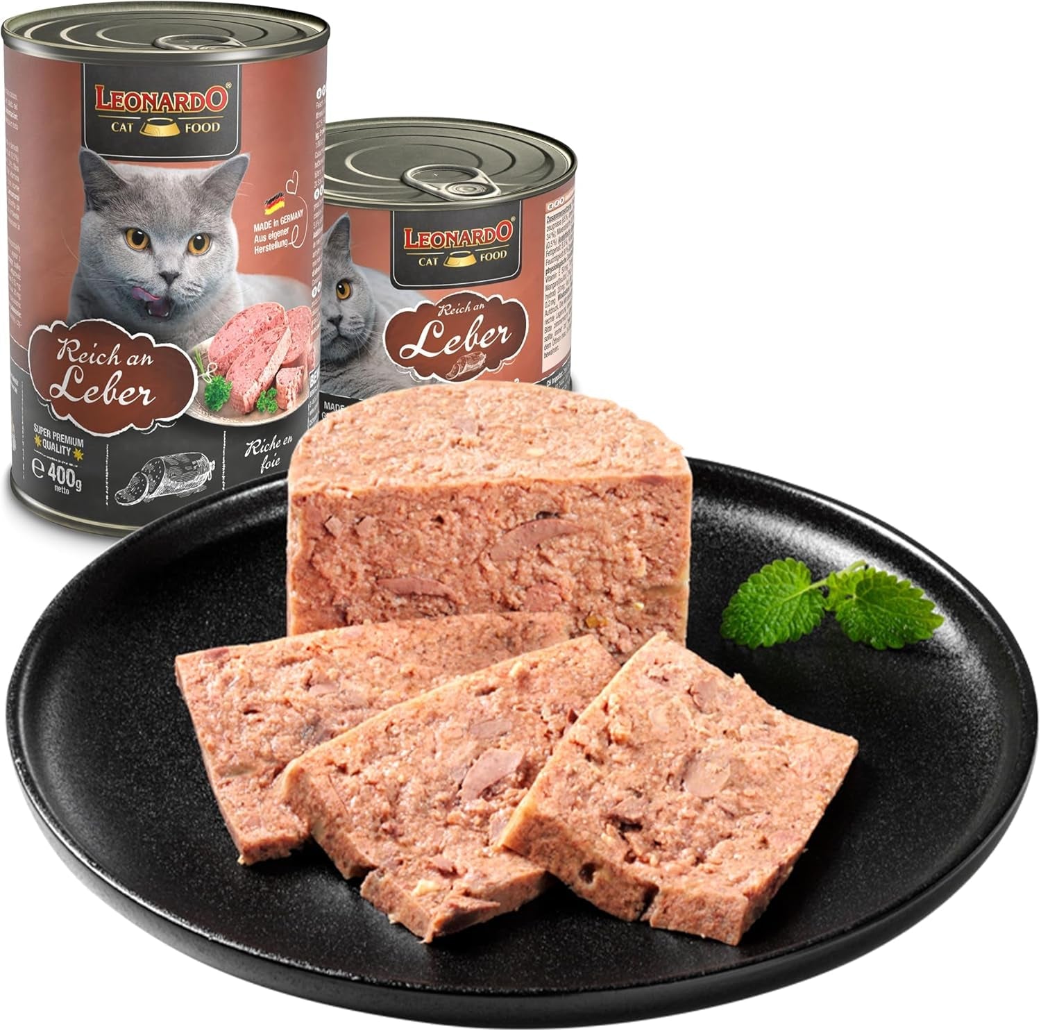 LEONARDO Cibo umido [6x400g fegato] | Cibo umido per gatti senza cereali | Alimento completo in scatola umido