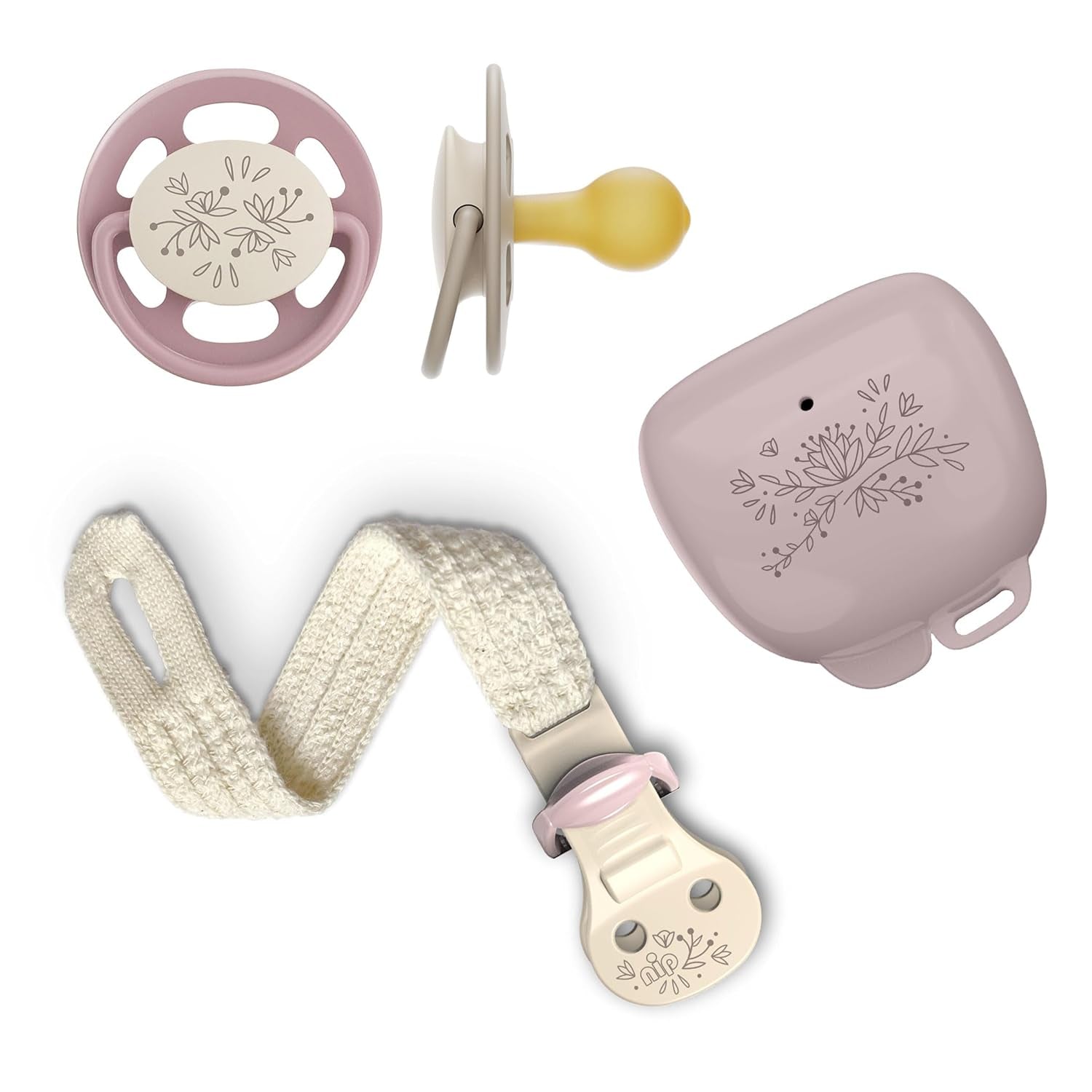 nip - Verde Ciliegia | 0-6 mesi | Confezione da 4 | Suzeta per bebeluși, potenza per alaptare e per loro. Tessuto sostenibile, realizzato in materiale naturale, verde scuro/marrone