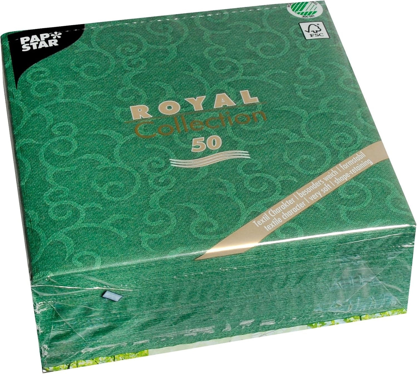 Papstar, 50 tovaglioli "ROYAL Collection" 1/4 pieghe 40 Cm X 40 Cm verde scuro "Casali", #84884