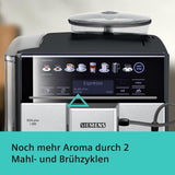 Macchina per caffè espresso automatica Siemens EQ.6 plus s300 TE653501DE, per molte specialità di caffè, montalatte, macinacaffè in ceramica, doppia funzione caffè, anticalcare, pulizia automatica a vapore, 1500 W, argento