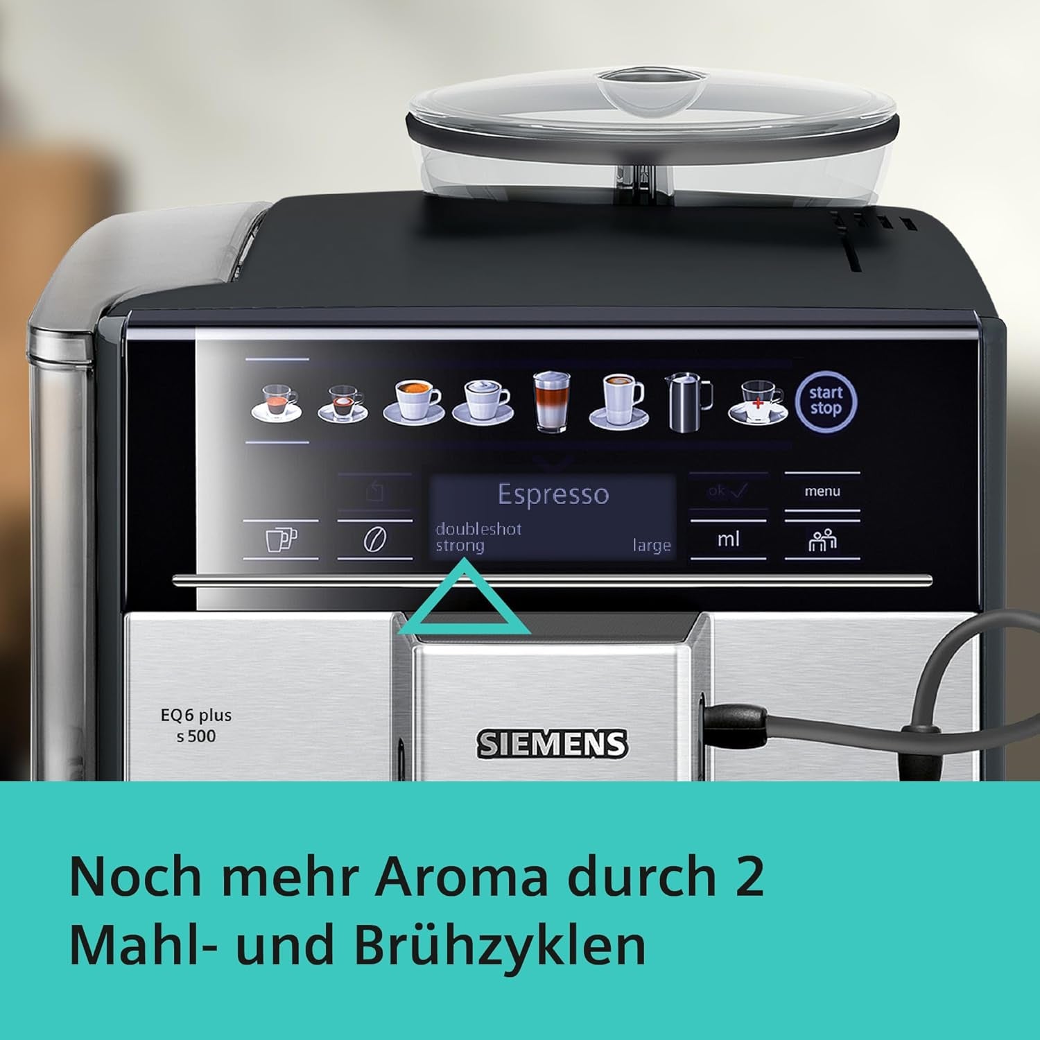Macchina per caffè espresso automatica Siemens EQ.6 plus s300 TE653501DE, per molte specialità di caffè, montalatte, macinacaffè in ceramica, doppia funzione caffè, anticalcare, pulizia automatica a vapore, 1500 W, argento