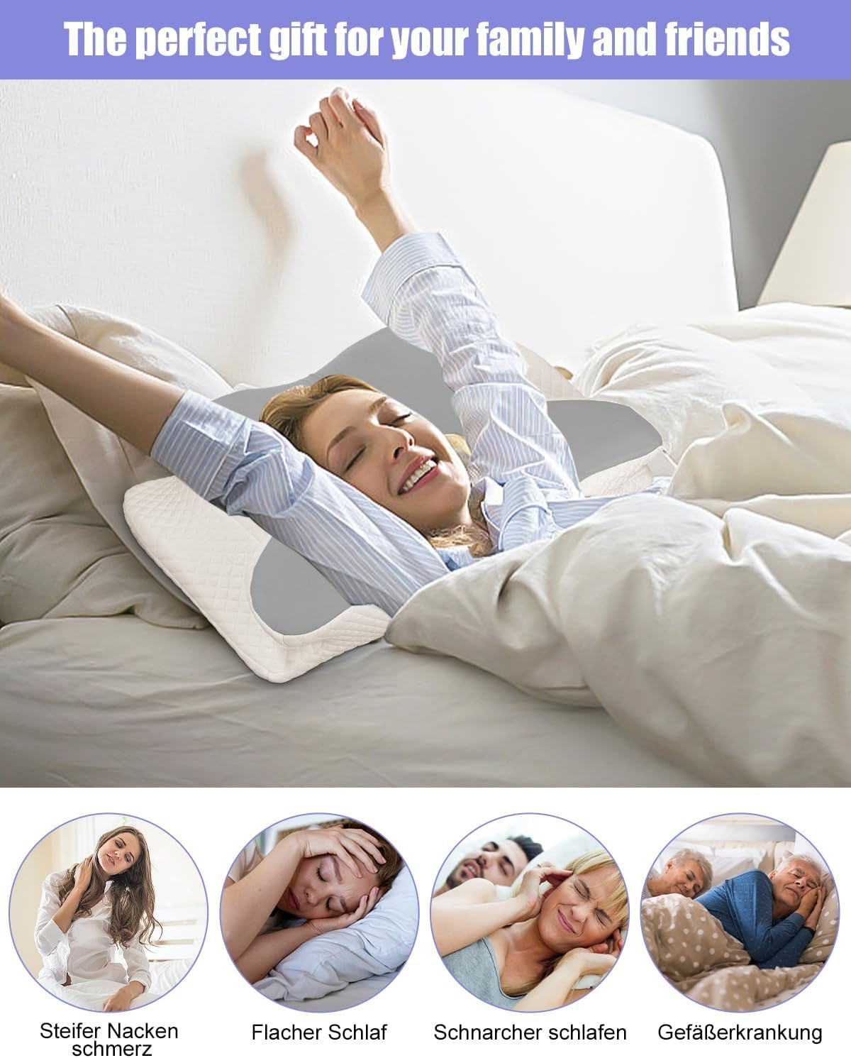 Cuscino per il collo, Cuscino di supporto laterale, Cuscino in memory foam, Cuscino ortopedico, Cuscino ergonomico di supporto per il collo per un supporto ottimale Cuscino di supporto laterale per schiena e stomaco (62 X 41 X 13 CM) Cuscini ortopedici cervicali Naty Shop
