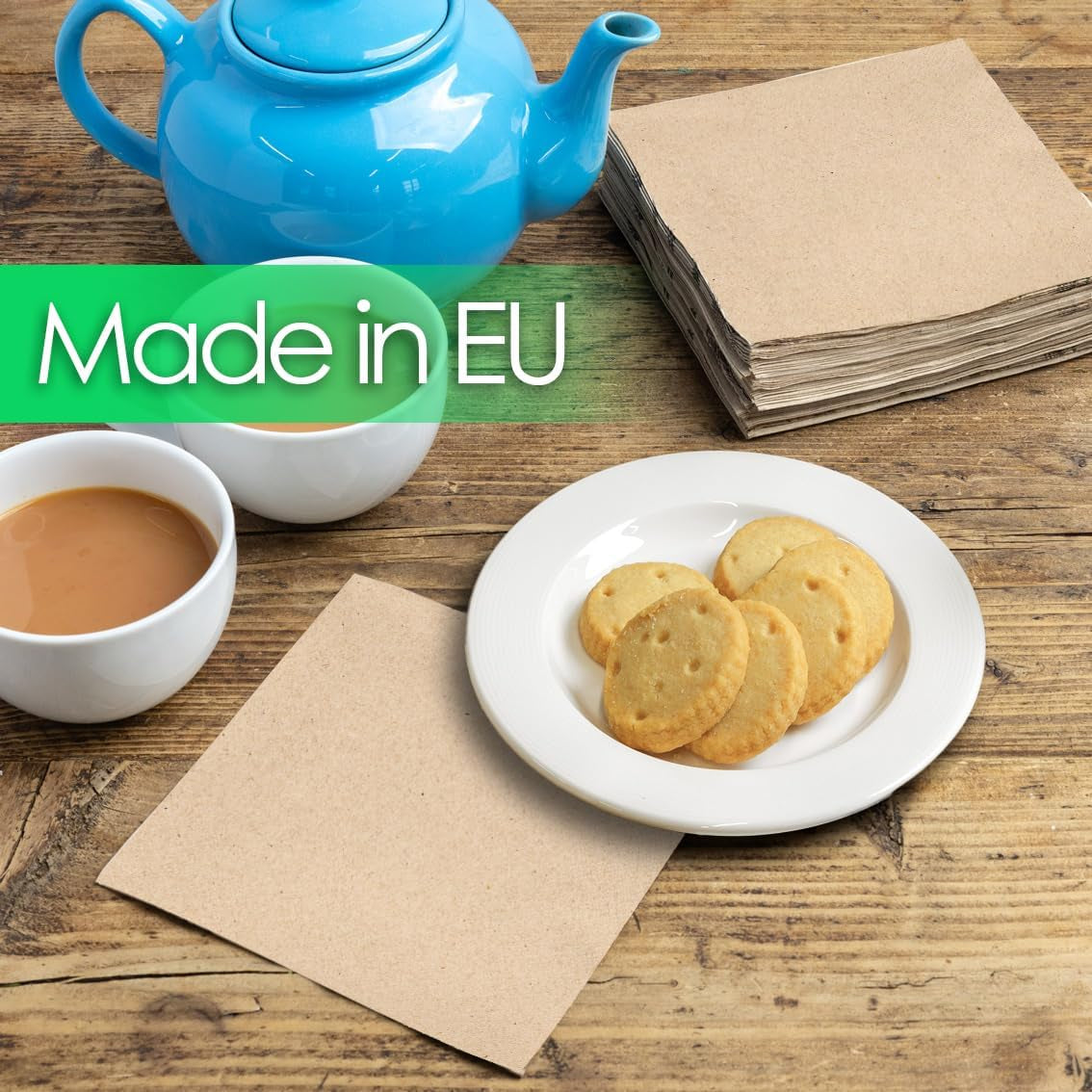 Tavolo gentile | Confezione sfusa da 100 tovaglioli morbidi in carta riciclata Tovaglioli usa e getta marroni per feste adatti per l'uso quotidiano Ecologici Kraft non sbiancati compostabili Made in EU 2 veli 33 cm