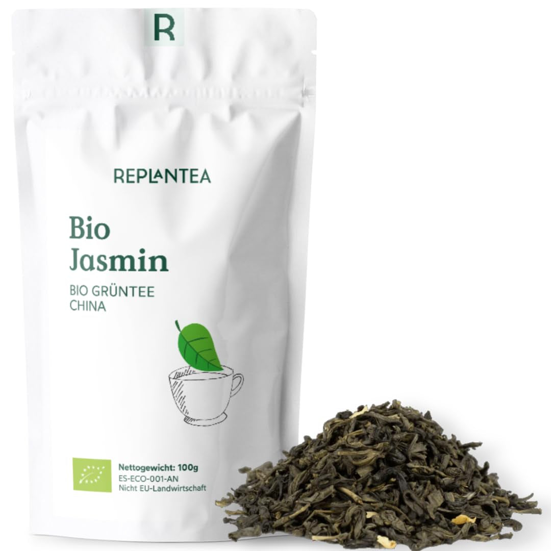 Tè verde biologico al gelsomino 100 g (50 tazze) | Tè al gelsomino proveniente dalla Cina sfuso, qualità biologica REPLANTEA
