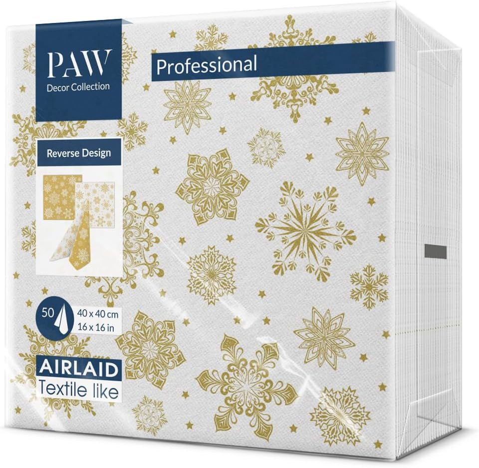 PAW - Tovaglioli Airlaid (40 X 40 Cm) I 50 Pezzi I Perfetto per Natale, Inverno, Vacanze I Decorazioni per la tavola della Vigilia di Natale I Tovaglioli Simil Tessuto Airlaid Rami Invernali I Rami Invernali