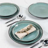 GBhome Set di stoviglie in porcellana per 4 persone, 12 pezzi, smalto reattivo, fatto a mano, adatto per microonde e lavastoviglie, set di ciotole e piatti, colore petrolio GDW025WB-EU