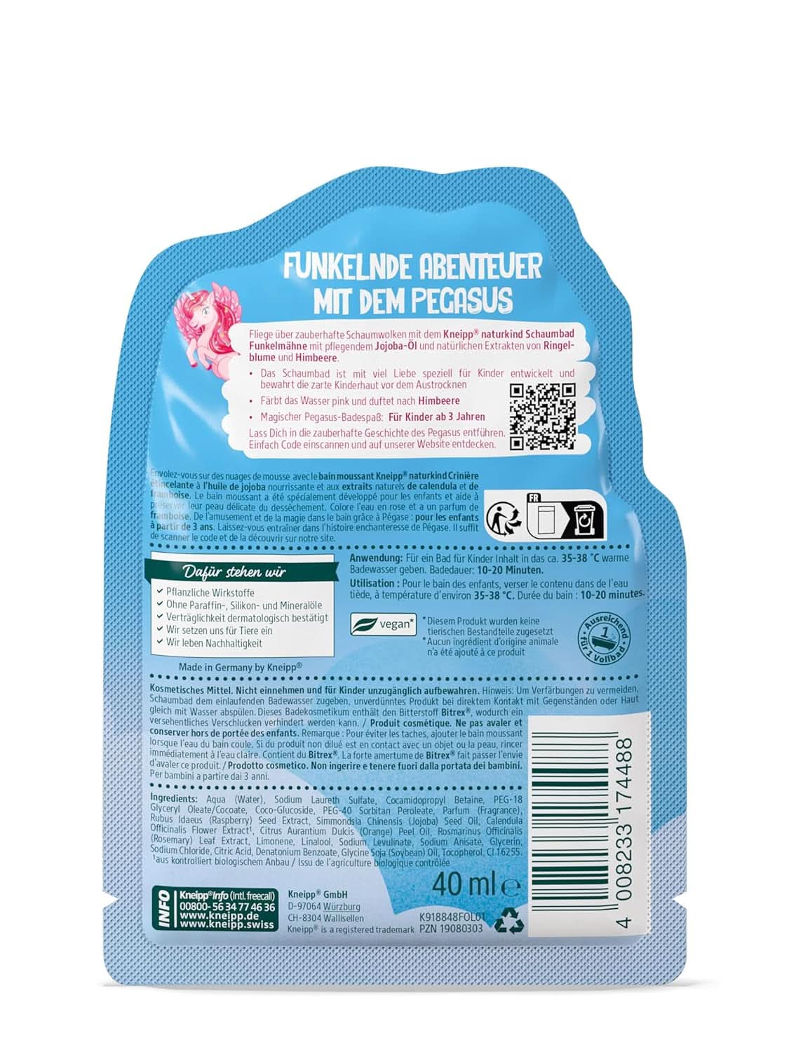 Kneipp Naturkind, additivo da bagno unicorno per bambini al gusto di lampone e olio di jojoba nutriente, 40 ml Doccia e bagno Naty Shop