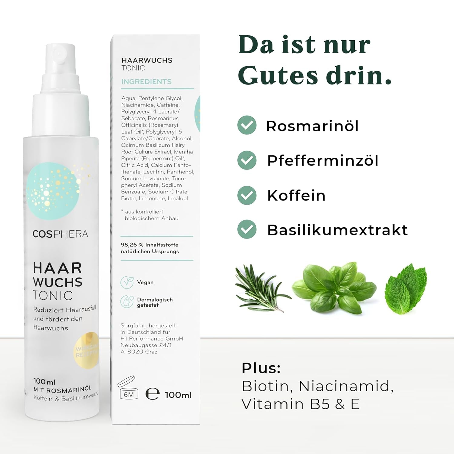 Tonico per capelli all'olio di rosmarino spray 100 ml - L'olio di rosmarino spray accelera naturalmente la crescita dei capelli - Rimedio per la crescita dei capelli per donne e uomini - Siero per la caduta dei capelli - Olio per capelli al rosmarino di Cosphera Hair Care Naty Shop