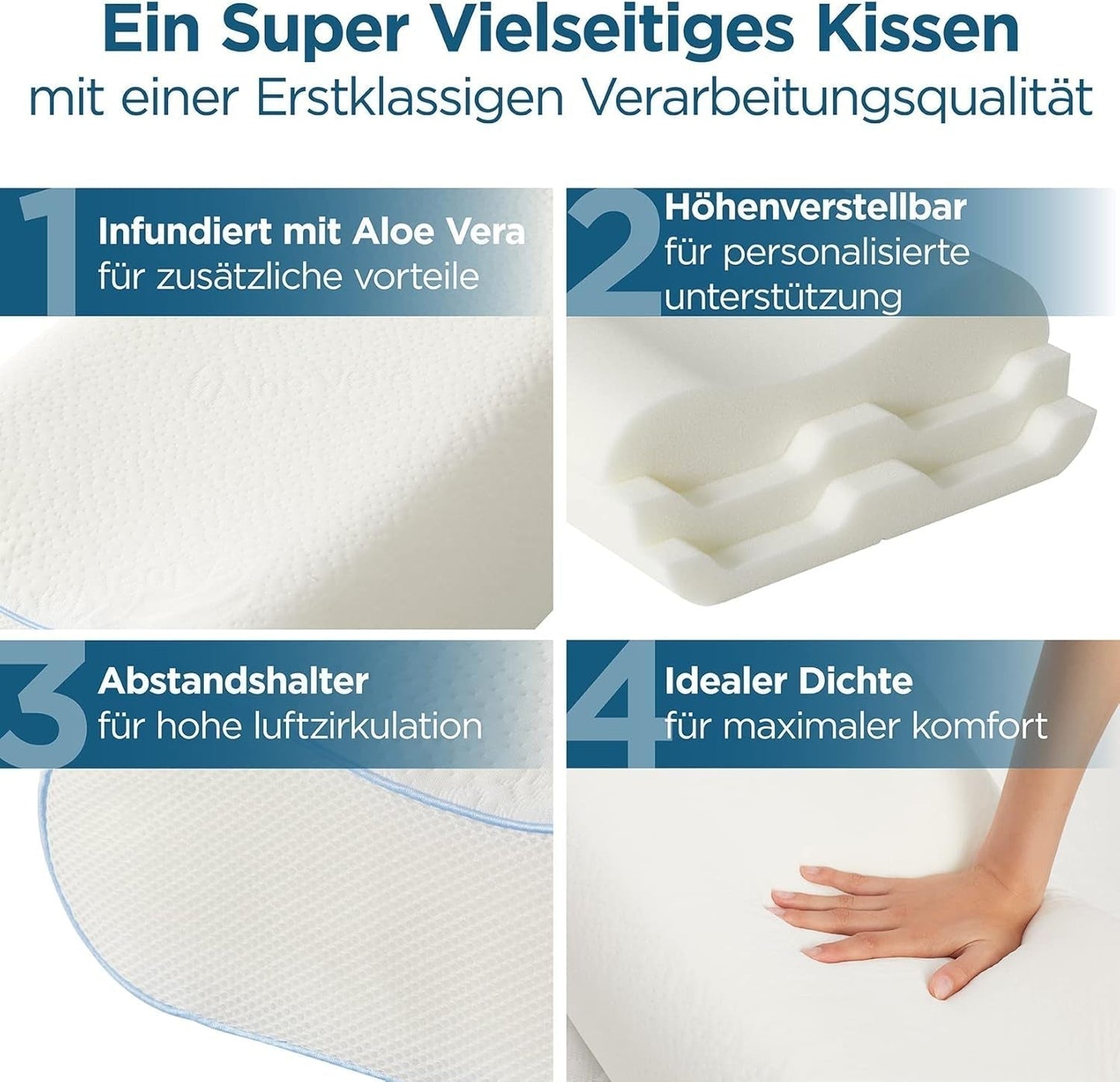 Cuscino ortopedico ORTHOVERSE - cuscino per il collo, cuscino per dormire, cuscino, cuscino in memory foam, cuscino, cuscino per il dolore al collo - regolabile in altezza, fodera in aloe vera, aiuto medico Naty Shop Cuscini ortopedici cervicali