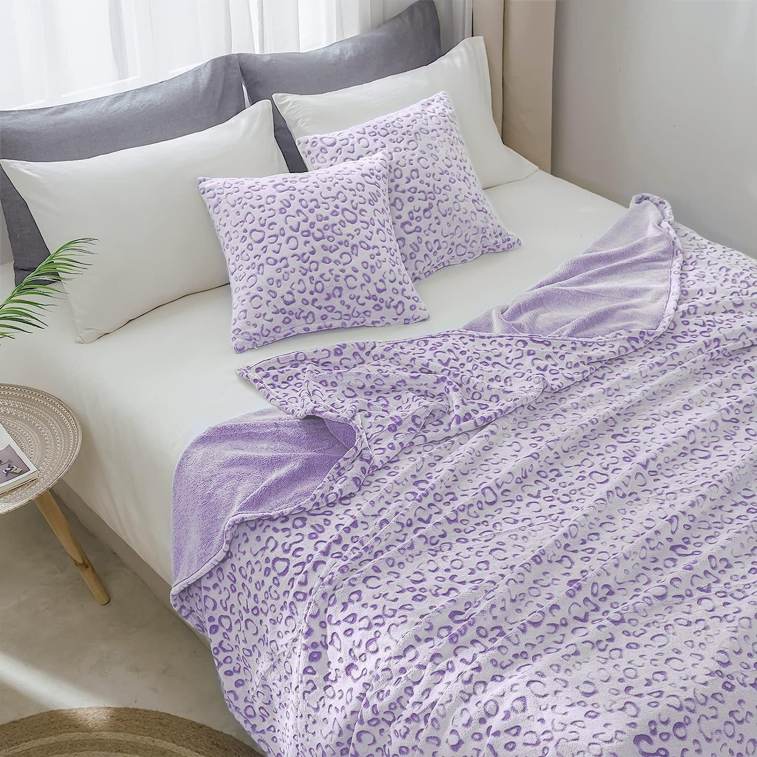 FY FIBER HOUSE plaid in pile flanella, coperta in microfibra con stampa ghepardo 3D, 228 X 274 cm, viola Piumini e trapunte Naty Shop