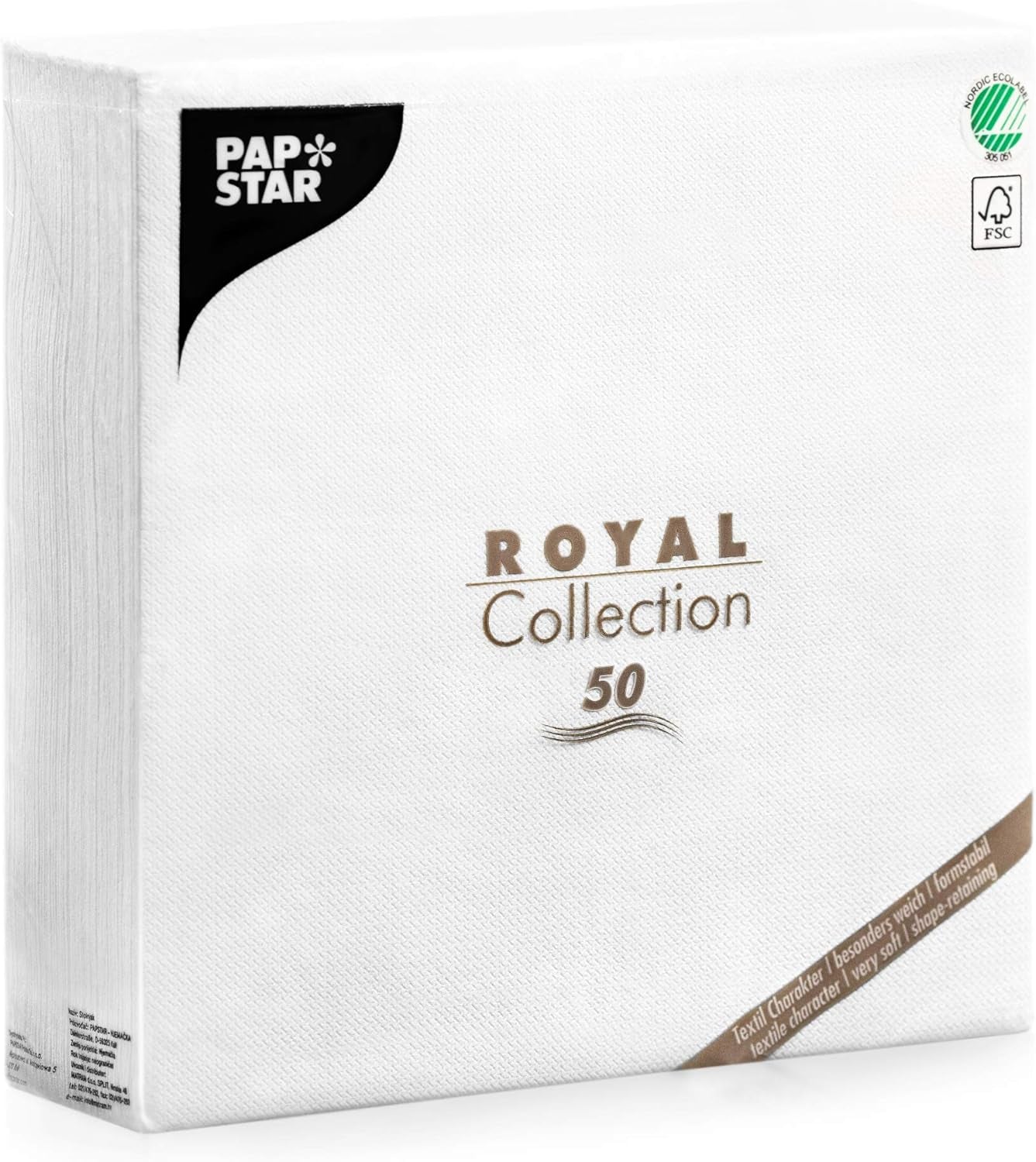 Papstar, 50 tovaglioli "ROYAL Collection" 1/4 pieghe 48 Cm X 48 Cm Bianco, #11577