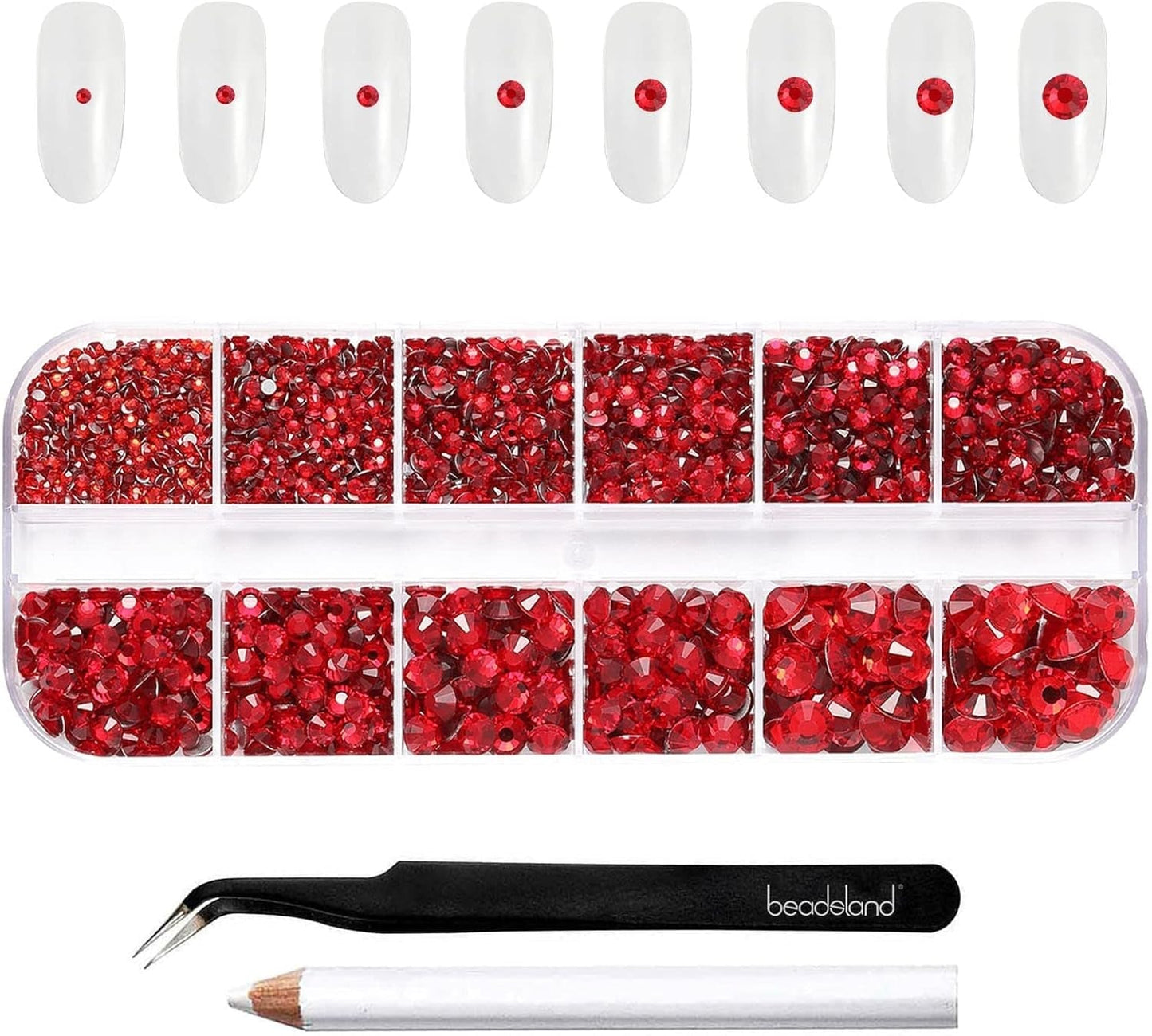 Beadsland 2500 pezzi di vetro per nail art strasssteine ​​​​Kristall Flatback Edelsteine ​​​​Runde, ​​für Handwerk Gemischt 8 Größen SS4 ~ SS30 con picking Pinzette e Stift (Kristall Weiss)