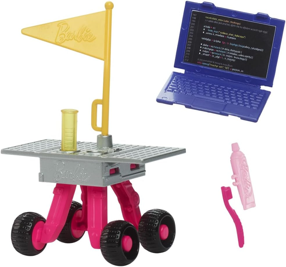Barbie per il 65° compleanno e 10 accessori, set da astronauta per bambola bruna, rover con ruote, casco spaziale con visiera cambiabile e altro ancora, HRG45