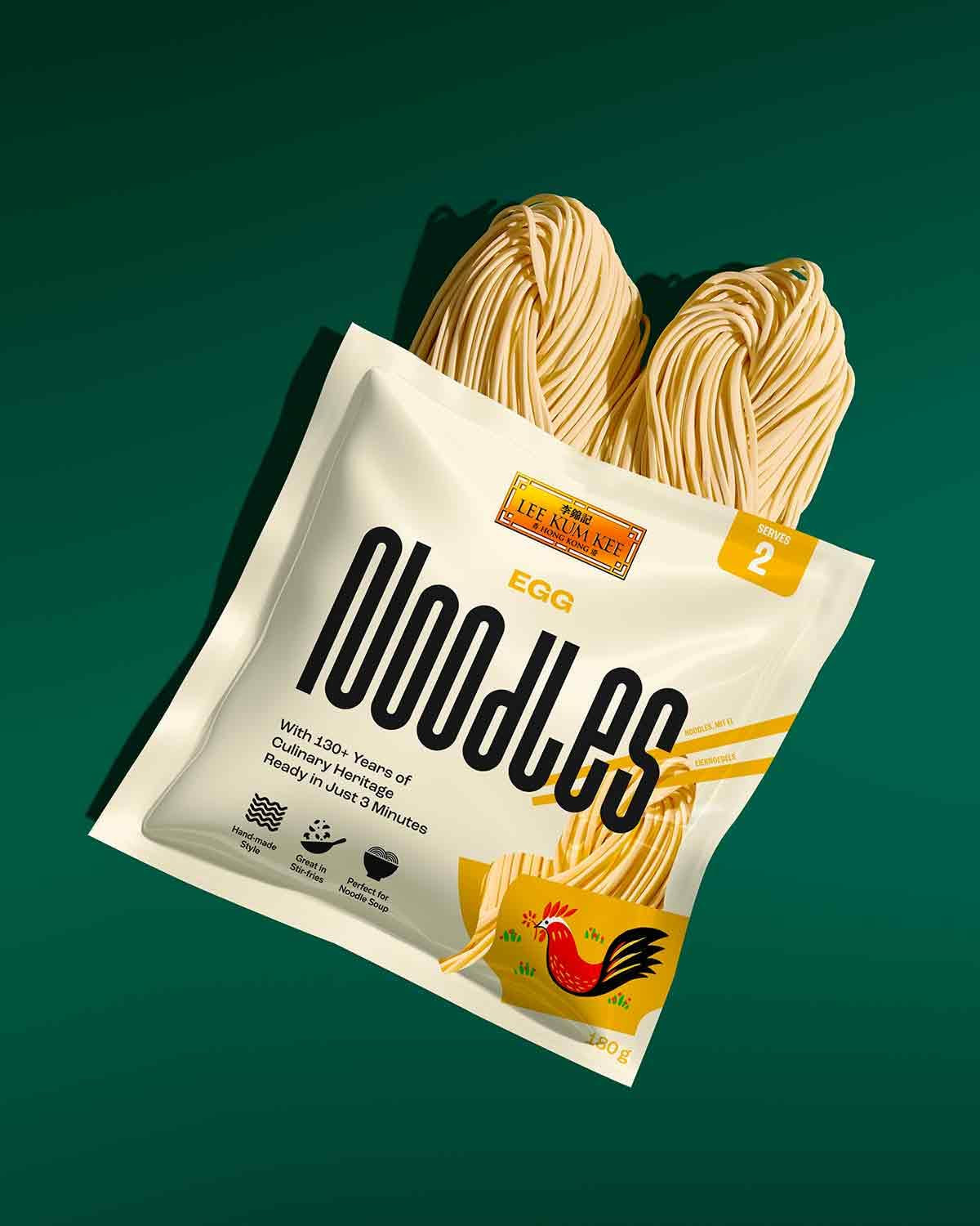 LEE KUM KEE Egg Noodles - Asian Egg Noodles, i classici per piatti wok e zuppe, noodles semisecchi, pronti in 3 minuti, due porzioni per confezione, confezione multipla da 6 x 180g