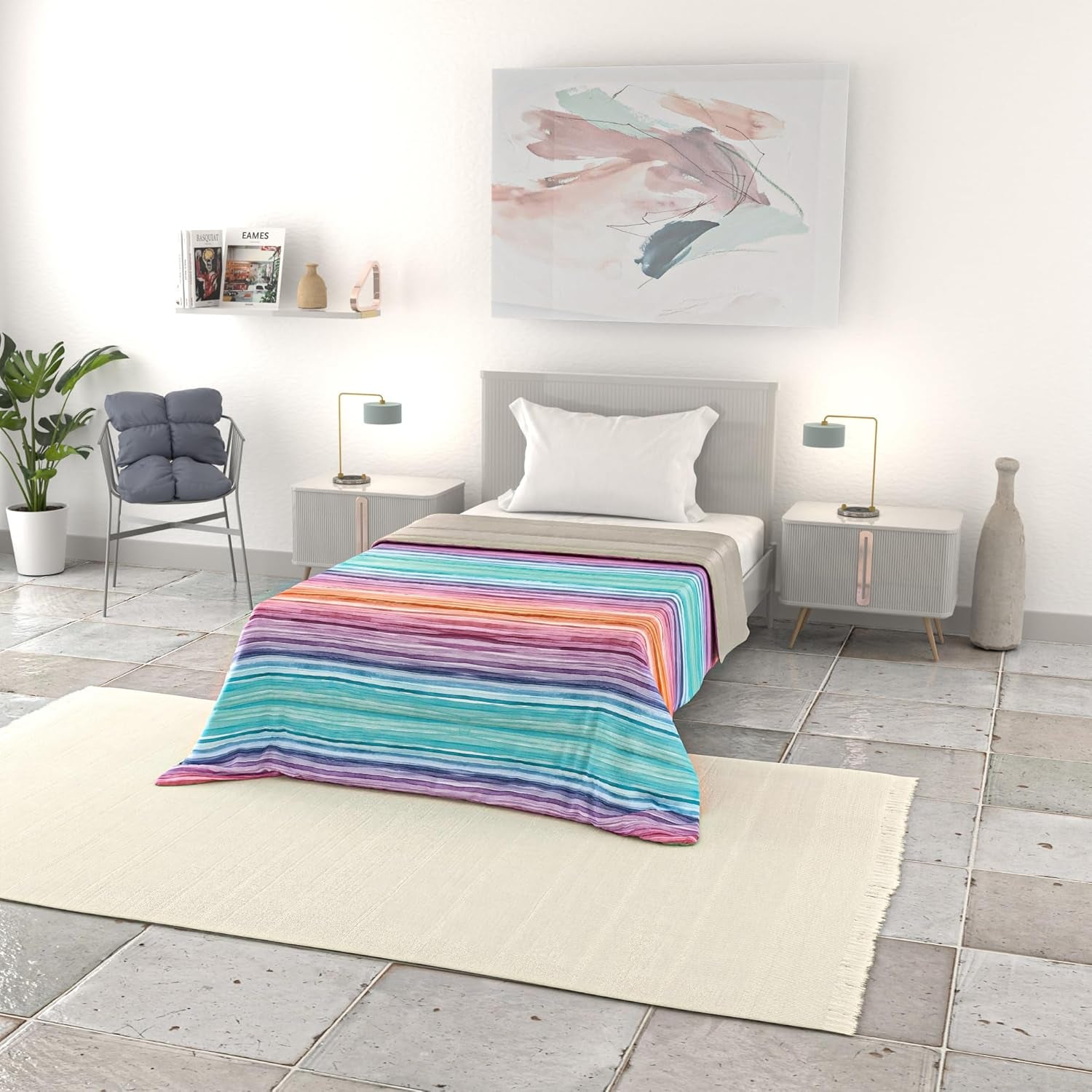 Coperta estiva basic, microfibra, righe jeans, 200X240Cm Trapunte e Piumoni Naty Shop Rainbow 200X240Cm