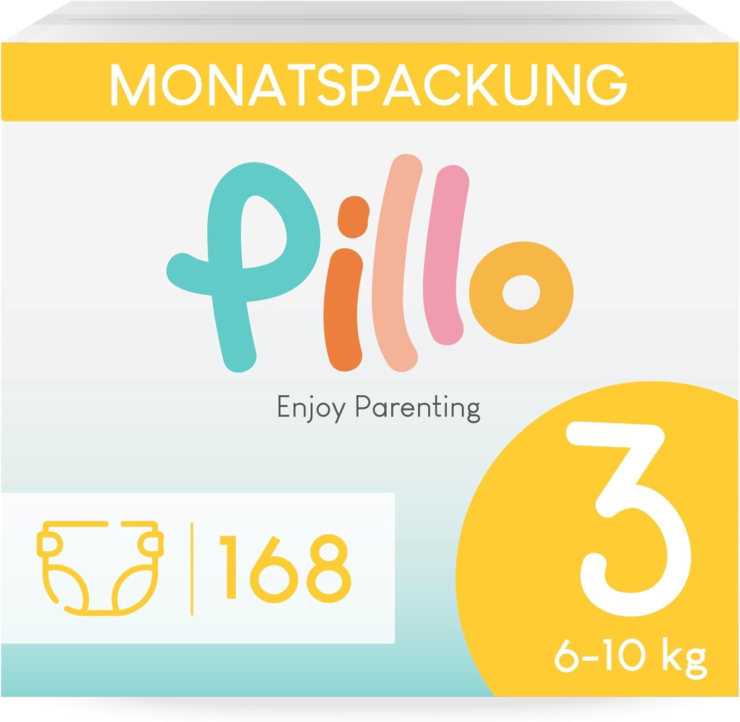Pannolini Pillo 3 - Scatola da 168 pannolini, 6 pacchi da 28 pannolini cadauna, taglia 3 - Midi (6-10 kg) - Pannolini per neonati
