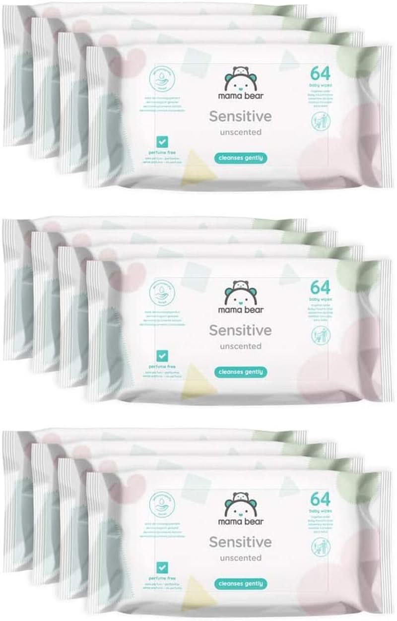 Naty Shop Mama Bear Sensitive Salviette per neonati senza profumo, 64 unità (confezione da 12)