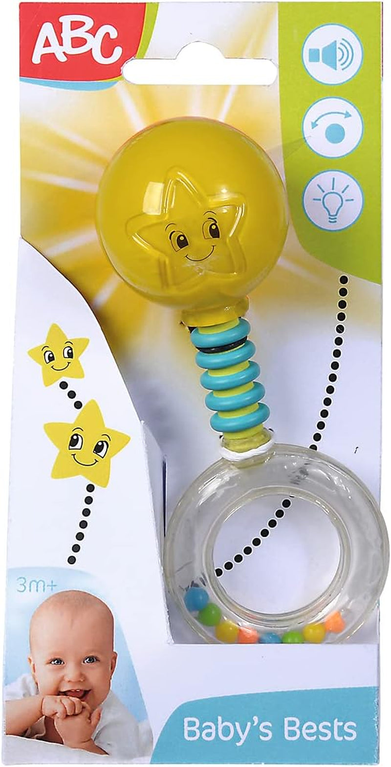 Simba 104010060 - ABC sonaglio luminoso, si illumina quando viene agitato, 14 cm, giocattolo per bambini, sonaglio per bambini, prima dotazione, da 3 mesi, giallo Jucarii Bebe Naty Shop Titolo predefinito