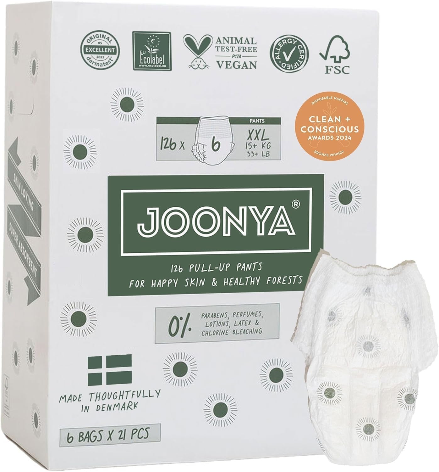 Pannolini push up taglia 4 L (7-12 kg) - 1 sacchetto da 25 pezzi - Senza sostanze nocive, ecologici, ultrapiatti, per uso notturno - Prodotto in Danimarca
