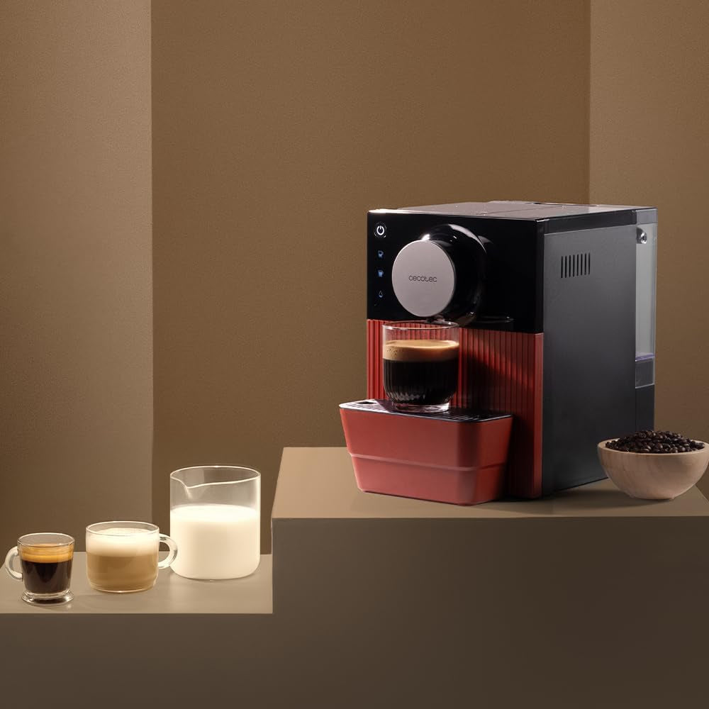 Macchina per caffè espresso compatta Cecotec Cremmaet Cube, 1350 W, sistema di pressatura 10 g, sistema di pre-infusione, 19 bar, sistema di blocco termico, 5 impostazioni di macinatura, pannello di controllo touch