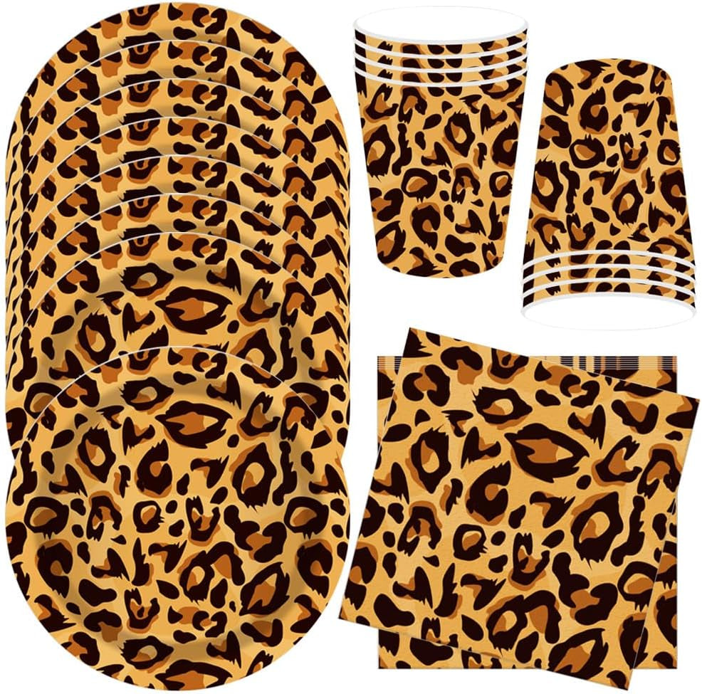 Motivo leopardato Party Geschirr Kindergeburtstag Deko Geburtstag Party Geschirr Dschungel Pappteller Becher Servietten Babyparty Tischdeko Set