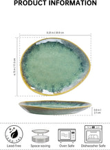 Henten Home Piatti speciali in gres, ciotole per snack e salse - 20x17 cm per 4 persone, piatti da colazione in porcellana - design moderno verde