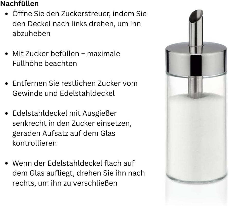 Tescoma Shaker in vetro, acciaio inossidabile spazzolato, ideale per zucchero bianco/marrone, 225 ml