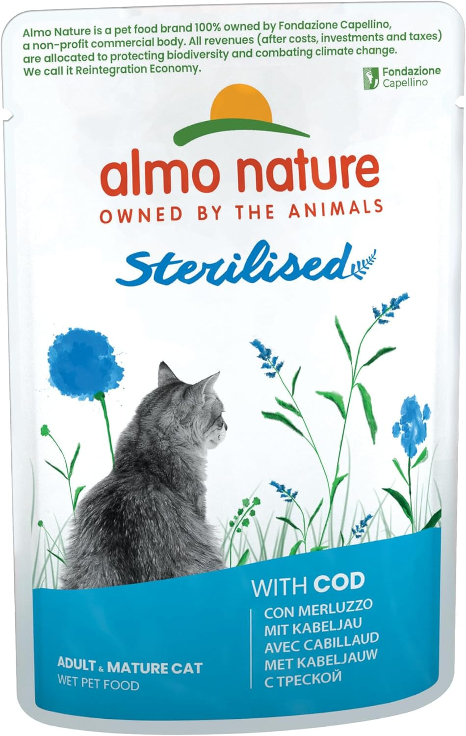 Almo Nature Functional - Sterilized - Alimento umido per gatti adulti e anziani, sterilizzati o meno attivi - con merluzzo e pollo - Basso contenuto di grassi, idratante - 70g (confezione da 6)