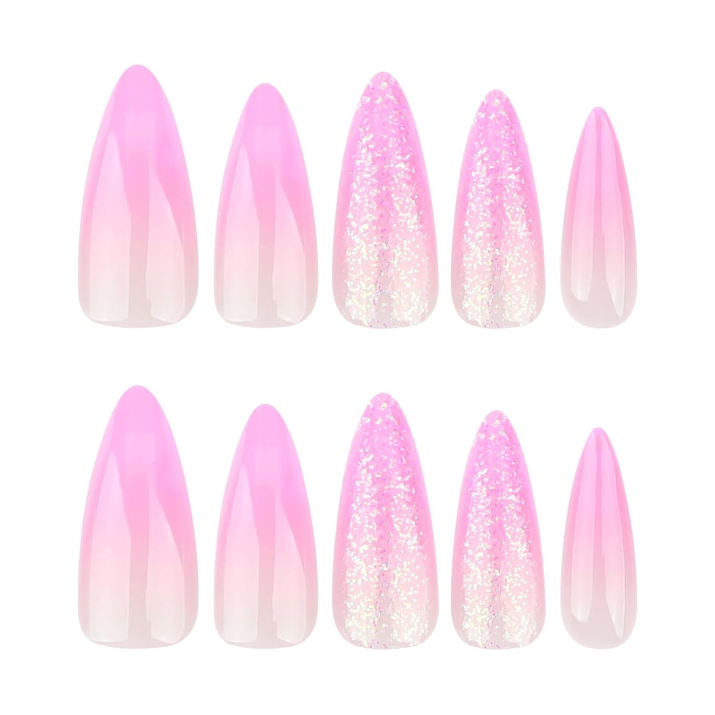 Moonglow Unghie Lunghe Stiletto Bianco Latte Rosa Sfumato Glitter Unghie Finte Fresche Con Colla Unghie Artificiali Glitter Rosa Ombre