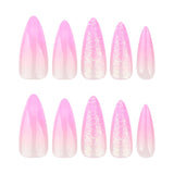 Moonglow Unghie Lunghe Stiletto Bianco Latte Rosa Sfumato Glitter Unghie Finte Fresche Con Colla Unghie Artificiali Glitter Rosa Ombre