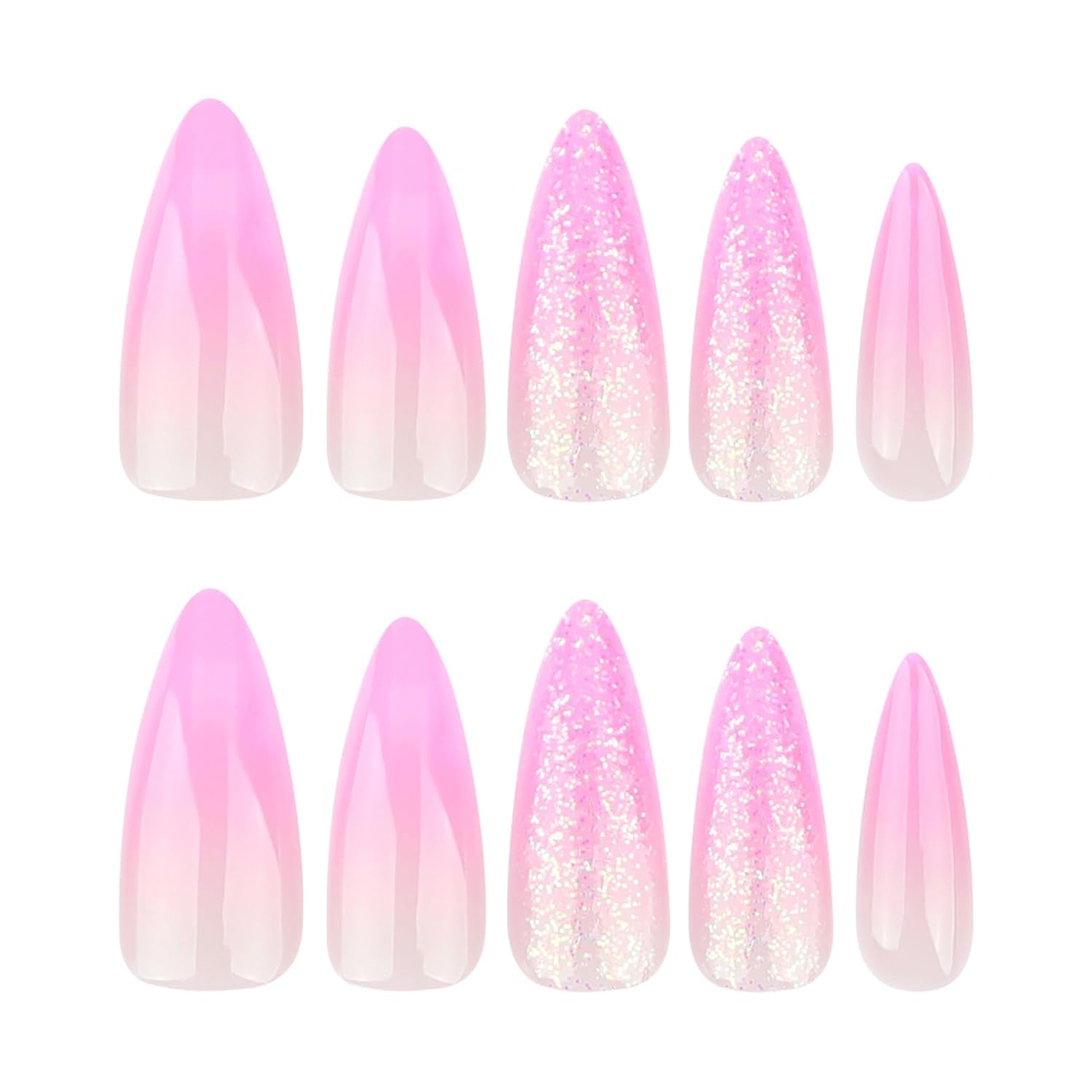 Moonglow Unghie Lunghe Stiletto Bianco Latte Rosa Sfumato Glitter Unghie Finte Fresche Con Colla Unghie Artificiali Glitter Rosa Ombre