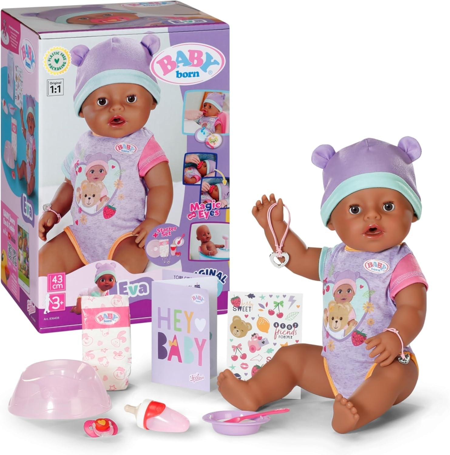 BABY Born Eva 43Cm, bambola con 10 funzioni e accessori, per bambini dai 3 anni, funziona senza batteria, bambola grande 43Cm, 836408 Zapf Creation Dolls Naty Shop Titolo predefinito