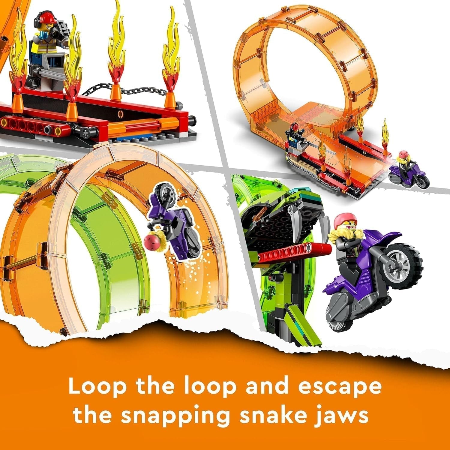 LEGO City Stuntz Spettacolo acrobatico, set a doppio looping, 60339, incl. rampa, monster truck, motocicletta 2X e 7 minifigure, giocattolo per bambini dai 7 anni in su Set da costruzione Besuche den LEGO-Store