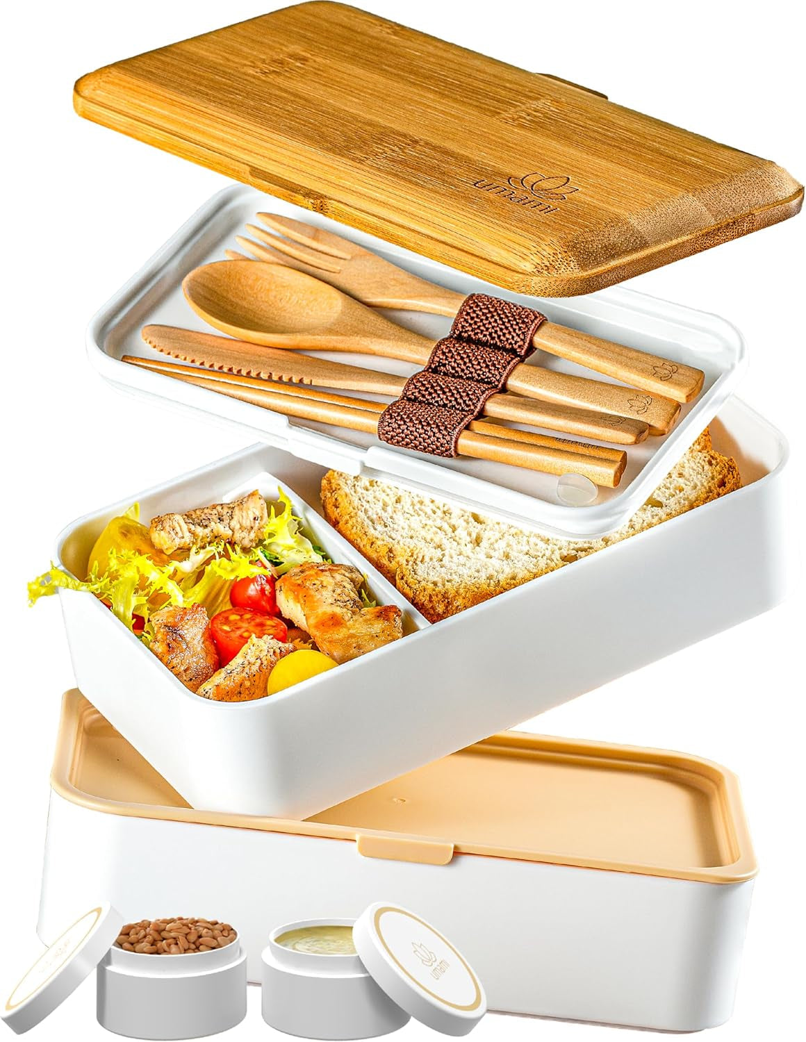 Portapranzo Umami per adulti, Bento Box impilabile a tenuta stagna con 4 posate e scomparti, Portapranzo per adulti, Contenitore per insalata da asporto, Portapranzo da picnic/ufficio, Grigio antracite, 1500 ml