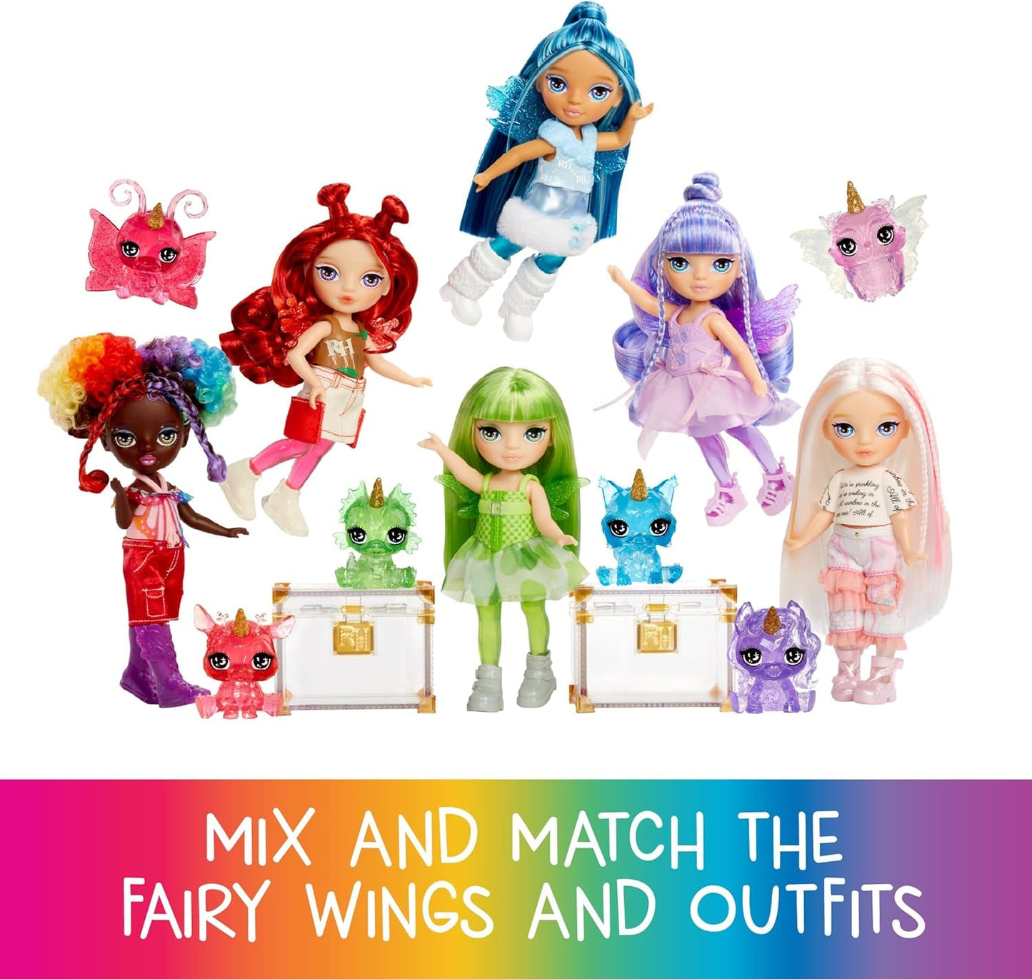 Rainbow High Littles Fata e animaletto Rainbow Fantasy - Smeraldo, Verde - Piccola bambola drago fantasy articolata da 14 cm con ali di fata intercambiabili, dolce regalo per bambini dai 4 anni in su