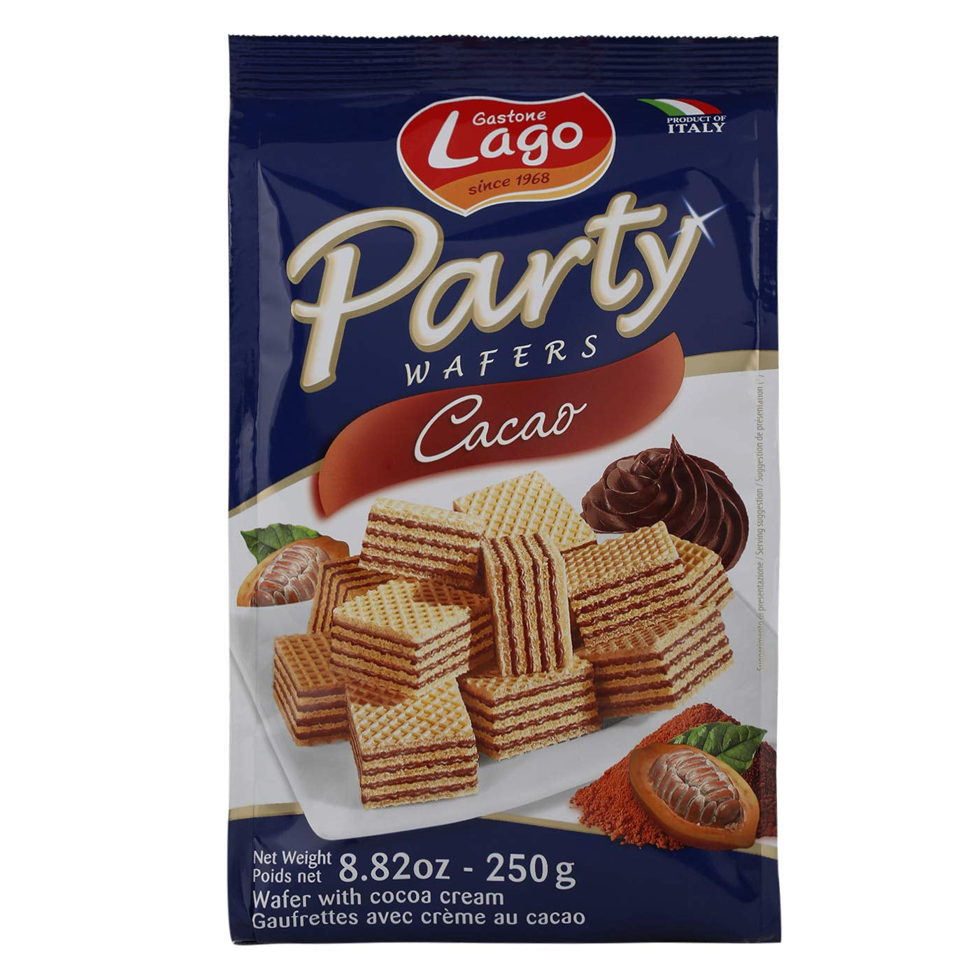 Cacao per feste 250 g, wafer con crema al cacao 74% Con 5 strati di wafer e una vellutata crema al cioccolato