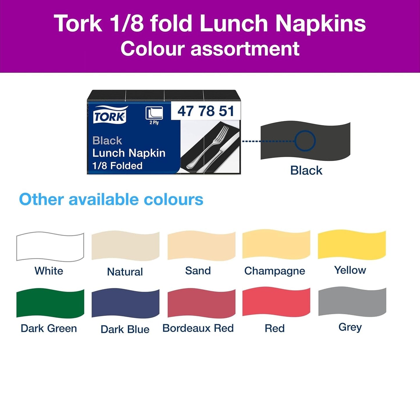 Tork 477851 Tovaglioli pranzo neri piega 1/8 / Tovaglioli di carta prepiegati a 2 veli per snack o piccoli pasti / Qualità avanzata / Tovaglioli 10 X 200 (2000) / 32,6 X 33 cm (L X P)