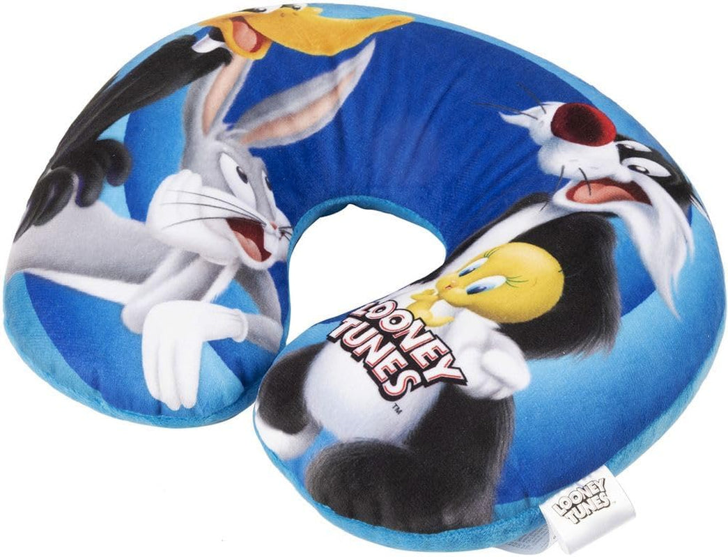 Warner Bros Looney Tunes Cuscino per il collo per neonate Morbido viaggio per auto Bugs Bunny Daffy Duck Silvestro Titti Comfort Cartoon Blu Naty Shop Cuscini da viaggio