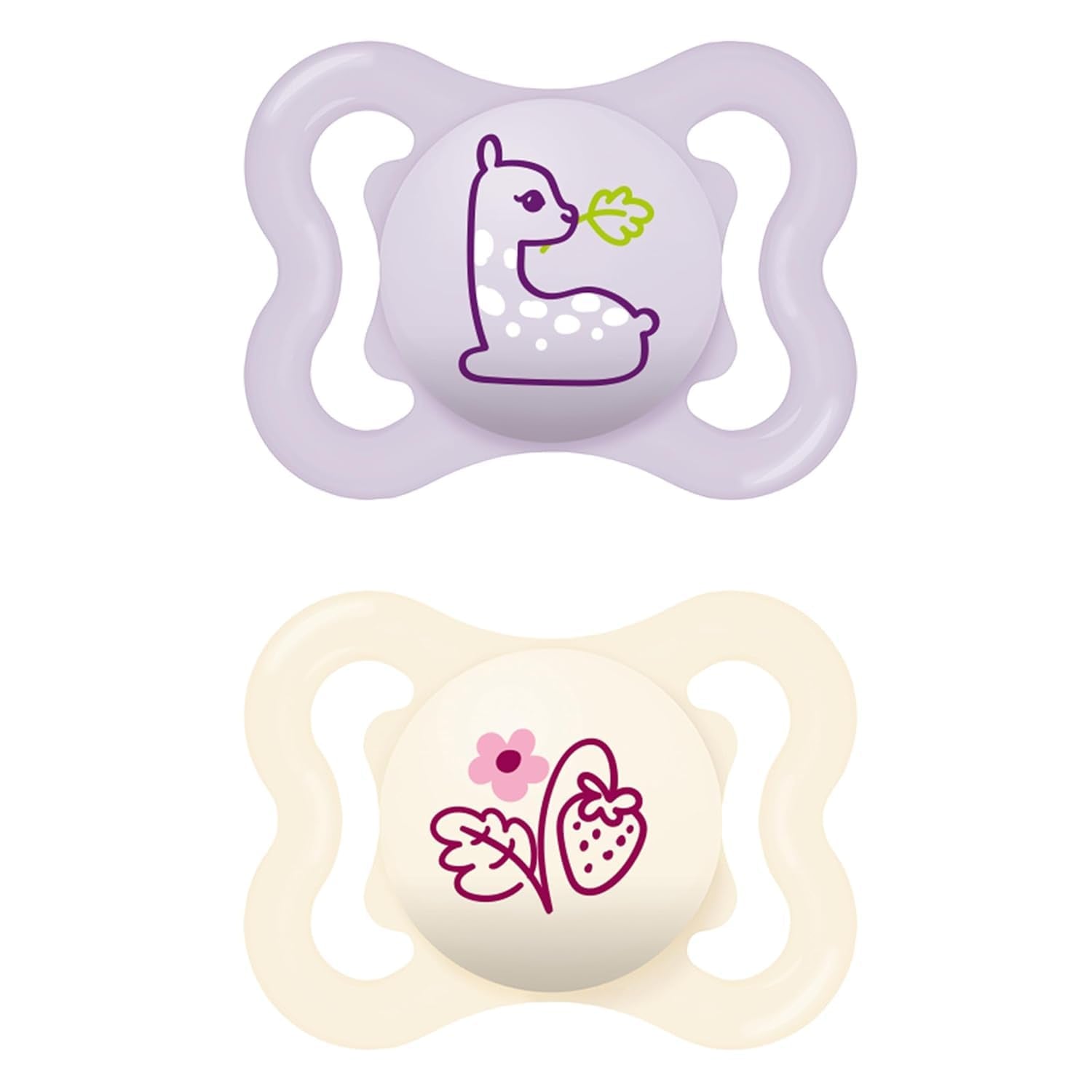 Succhietti in silicone MAM Air, confezione da 2, design extra leggero e arioso, succhietto per bambini adatto ai denti, in silicone speciale MAM SkinSoft con scatola per ciuccio, 6-16 mesi, orsetto/rinoceronte