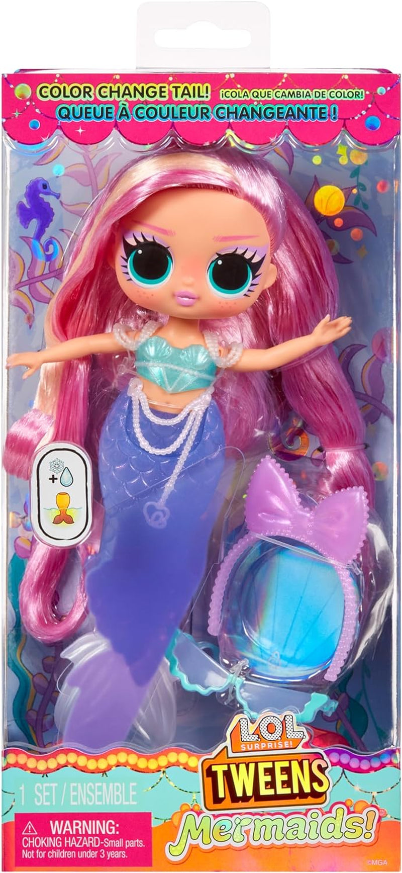 LOL Sorpresa! Tweens - Sirena Lola Waves - Bambola alla moda con coda che cambia colore, pinna mobile e graziosi accessori - Giocattolo per bambini e collezionisti dai 4 anni in su
