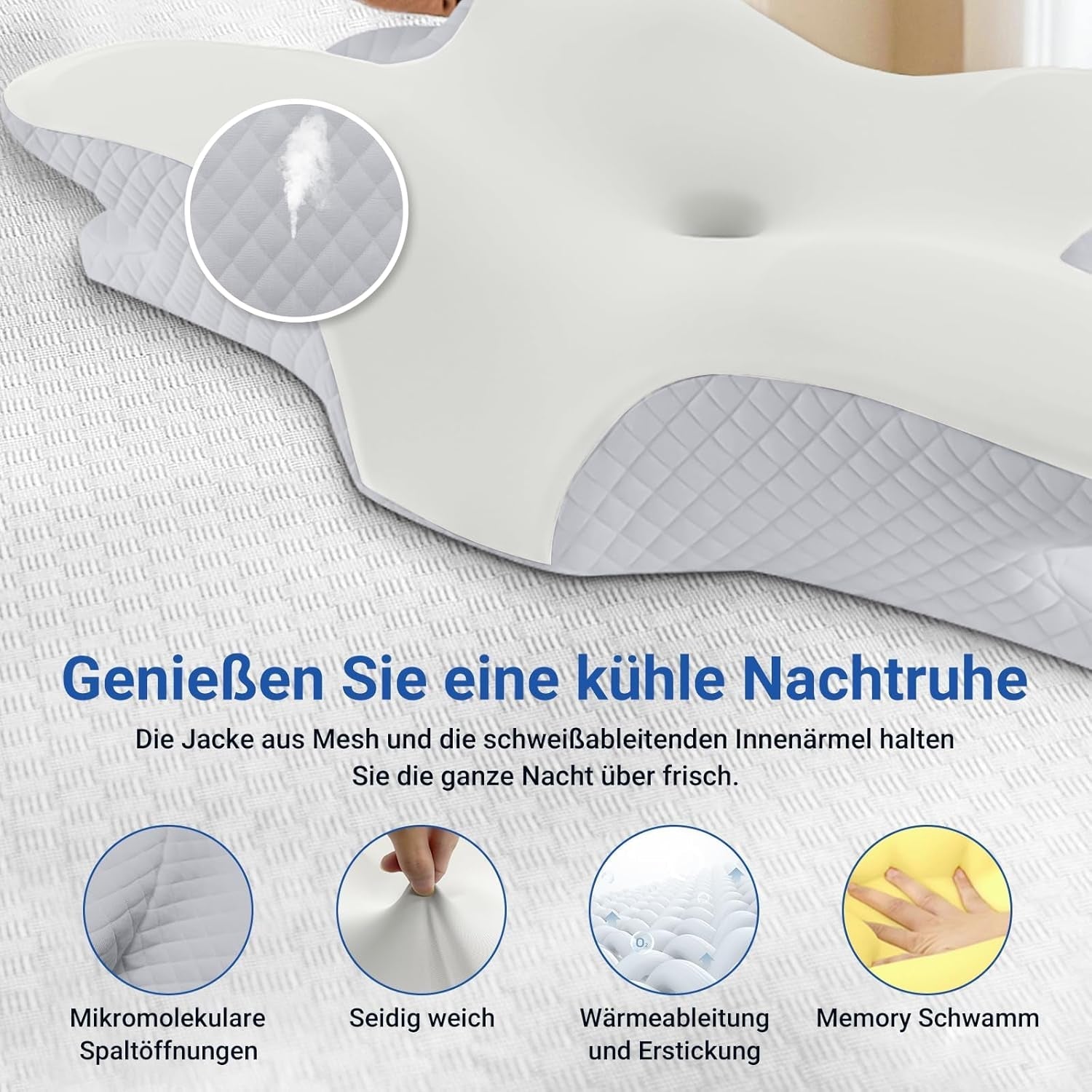 NVKHG Cuscino in Memory Foam Cuscino per Collo ergonomico Cuscino per la Testa, Cuscino per la Testa in Memory Foam per Il Fianco, la Schiena e lo Stomaco per Migliorare la Qualità del Sonno, 60X41X13/11Cm Cuscini Ortopedici Cervicali Naty Shop